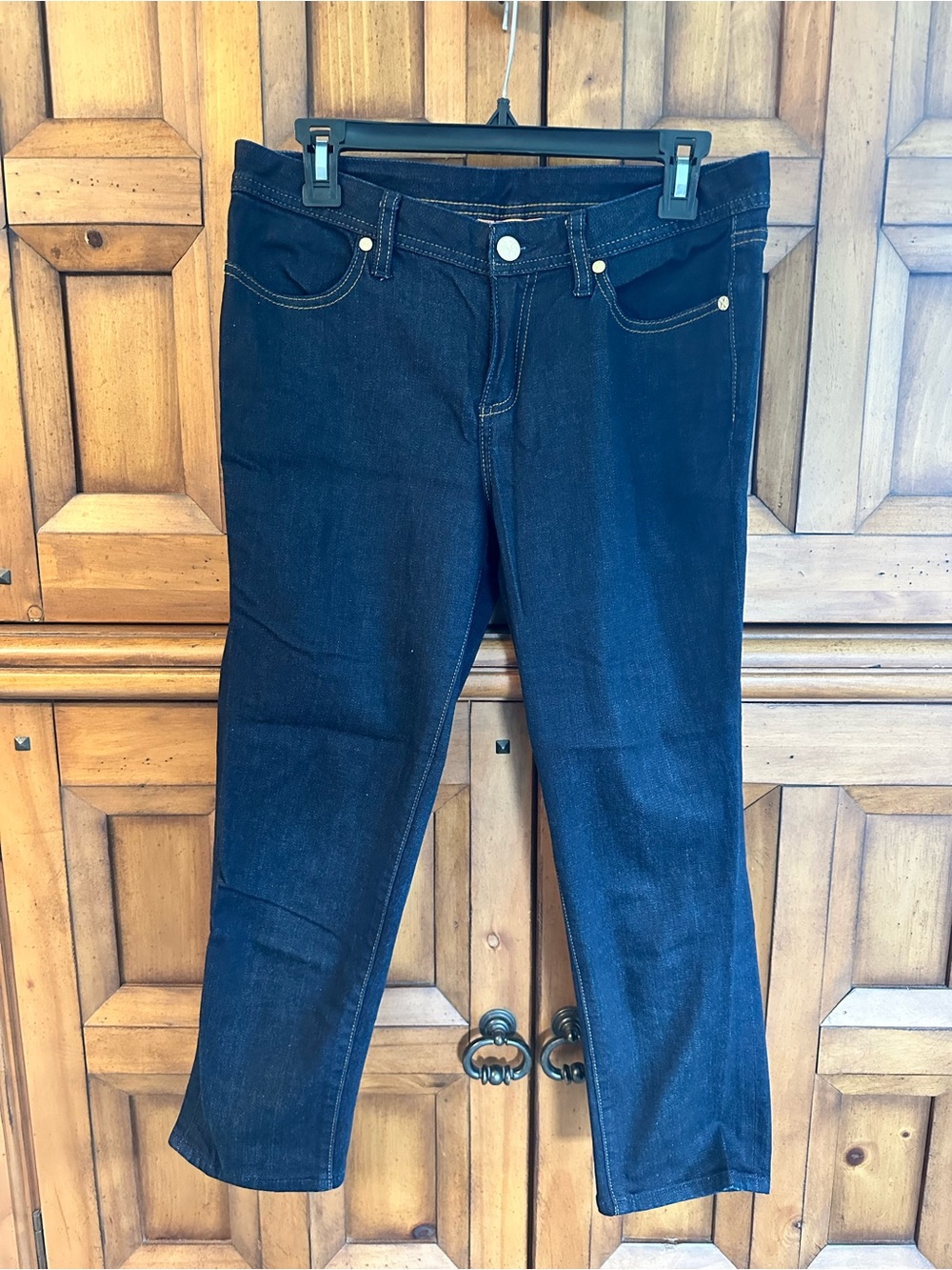 Tory Burch Dark Blue Stretch Denim Cropped Jeans